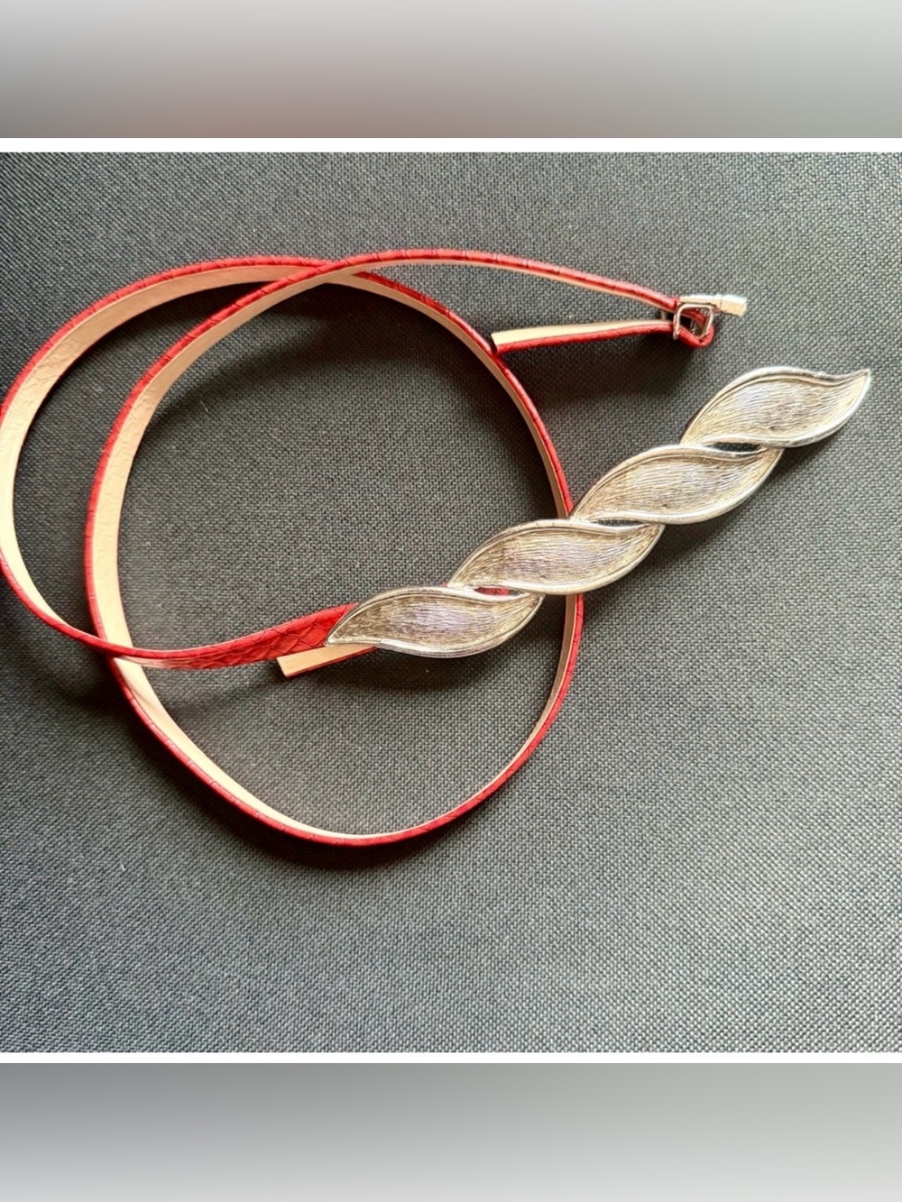 Mimi Di N Silvertone Leaf Leaves Geometric Belt Red Small Belt 1982